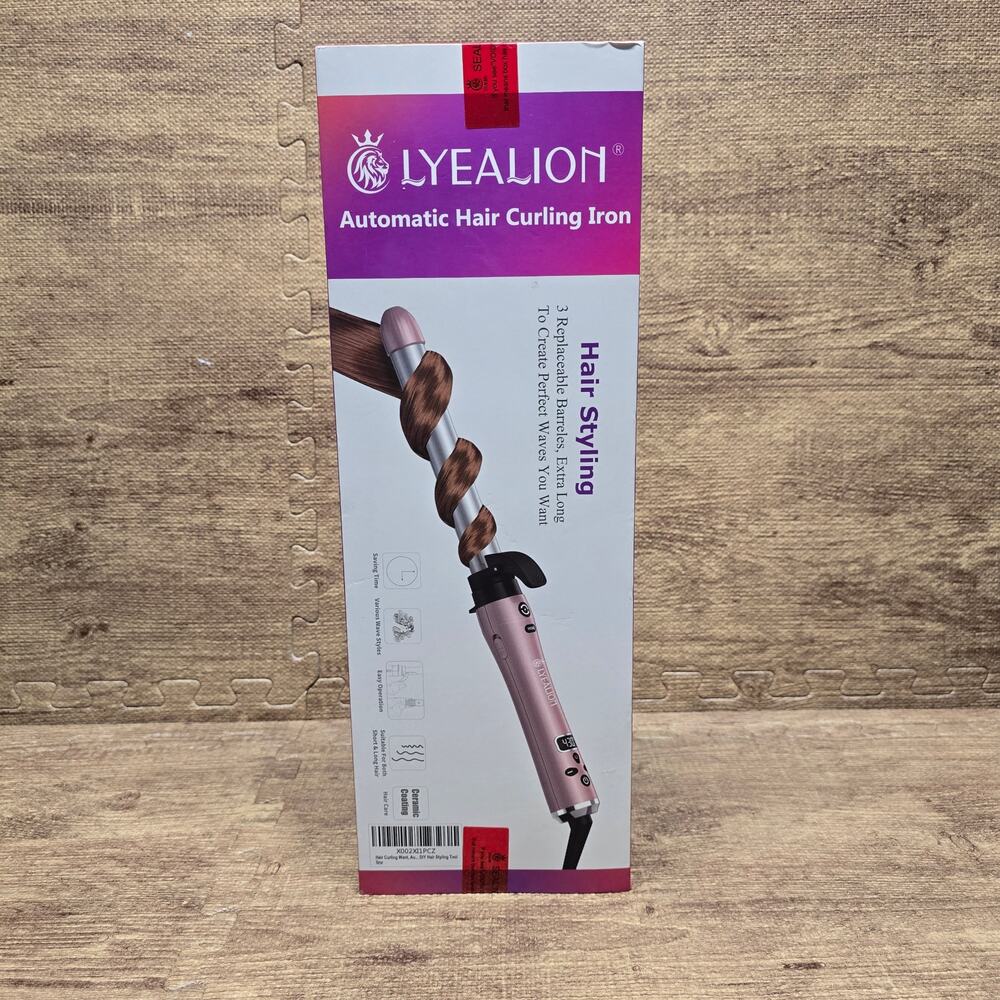 Lyealion Automatic Hair Style Curling Iron 3-In-1 Replaceable Barrels Pink Grey